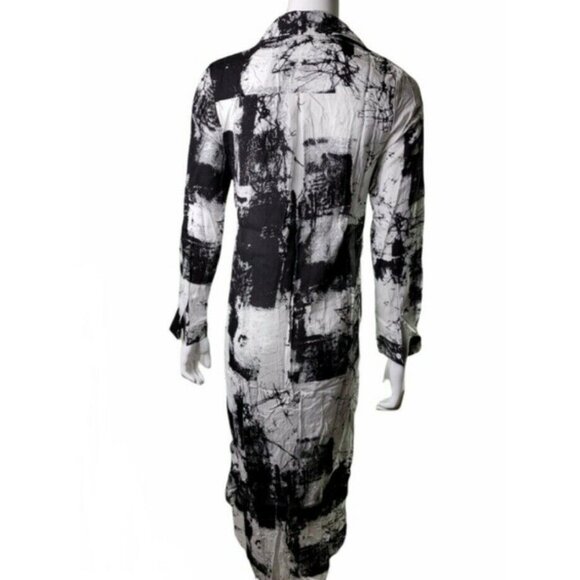 Boutique Dress Day Abstract Oversized Button Front Shirt Dress Black White Maxi - Picture 6 of 13